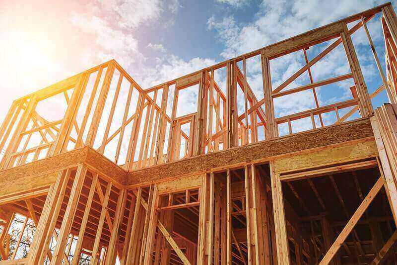 A timber frame home structure.